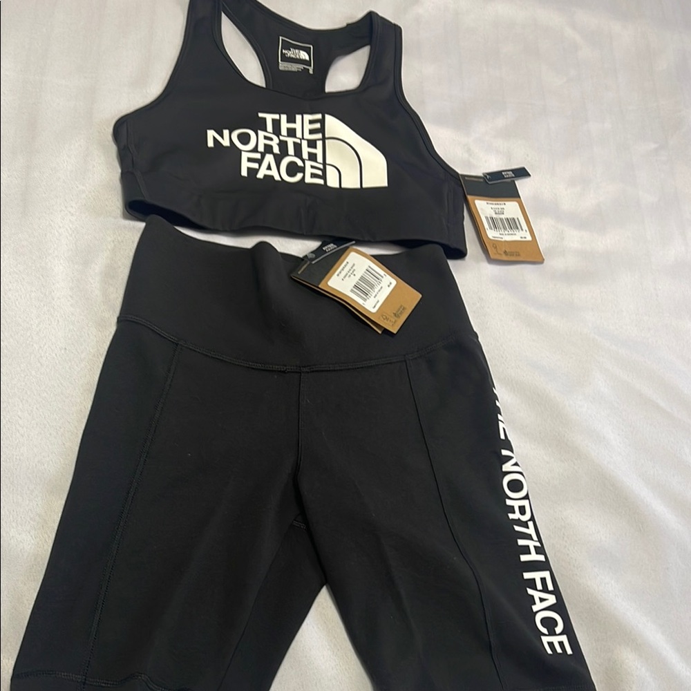 The North Face Black Performance Sports Bra and Biker Shorts-Medium